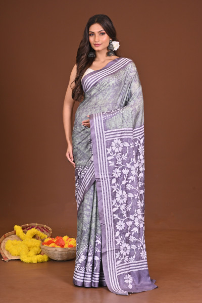 BHARATIBAUL BLENDED SILK KANTHA SAREE