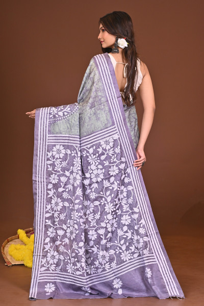 BHARATIBAUL BLENDED SILK KANTHA SAREE