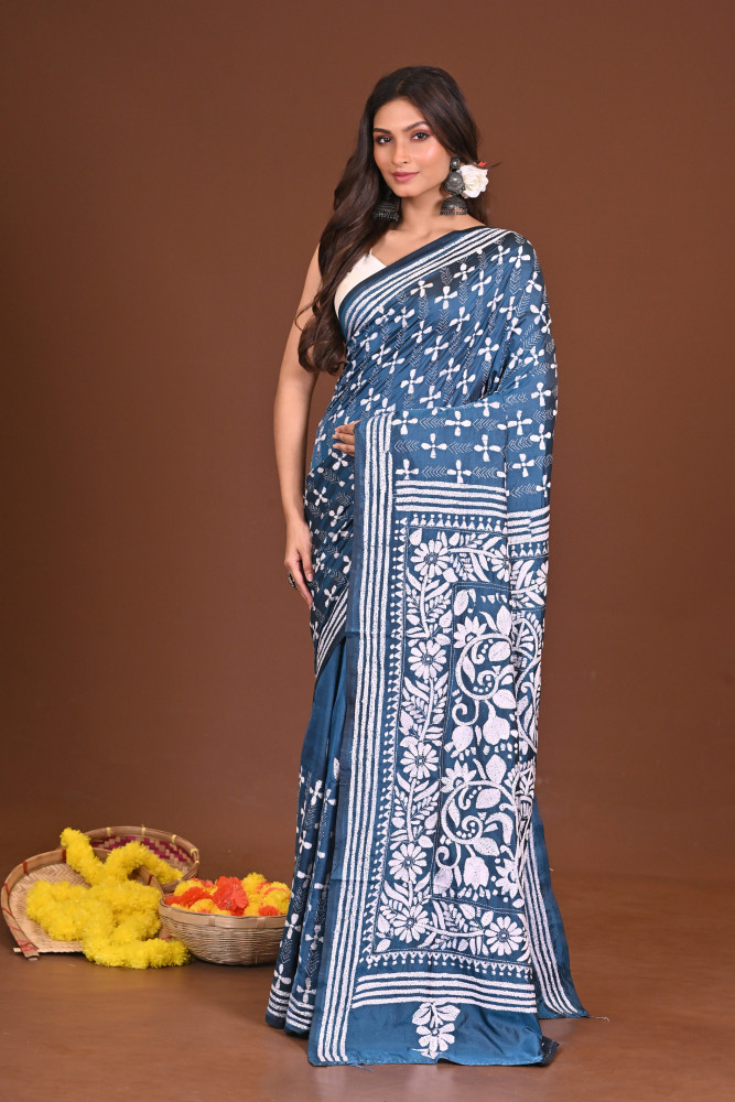 Image of TITHITARANGA BLENDED SILK KANTHA SAREE