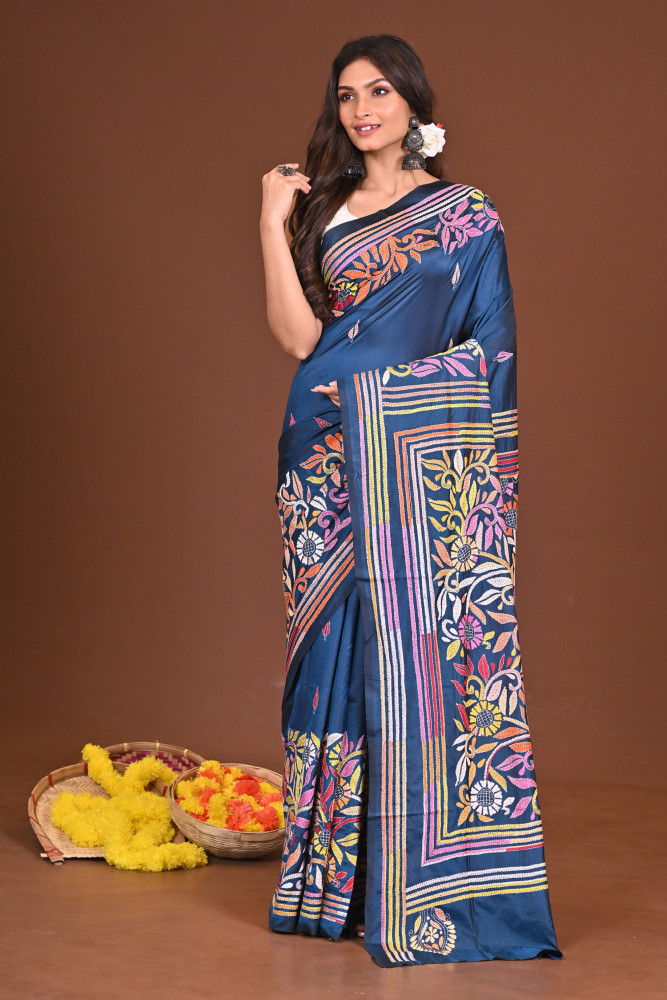 NEELJHORA BLENDED SILK KANTHA SAREE