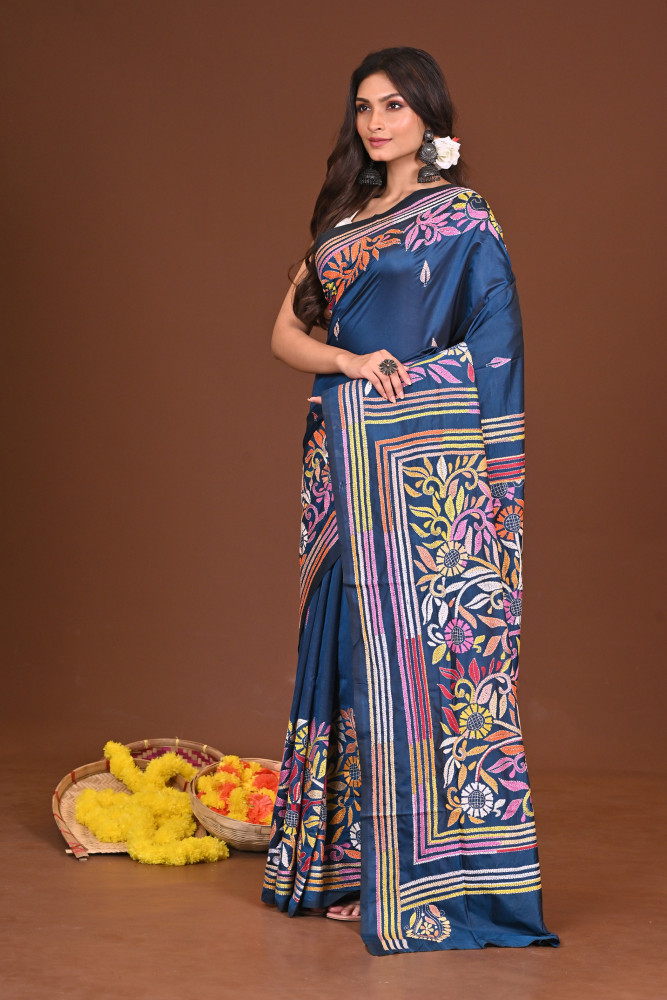 NEELJHORA BLENDED SILK KANTHA SAREE