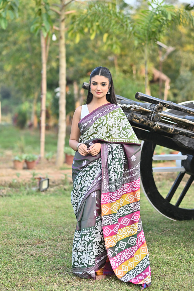 Image of KATAN 3D KANTHA SAREE