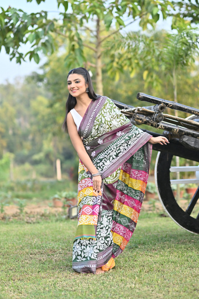 KATAN 3D KANTHA SAREE