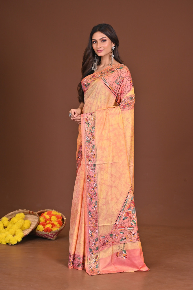 KOMOLSHARINI BLENDED SILK KANTHA SAREE