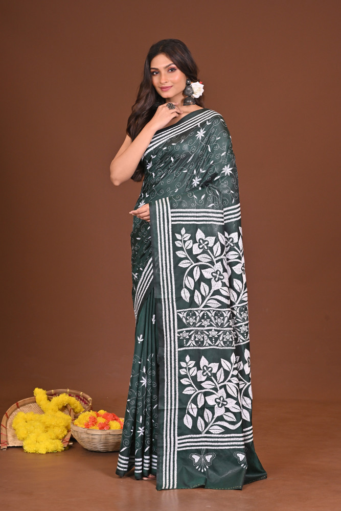 KRISHTIKOMOL BLENDED SILK KANTHA SAREE