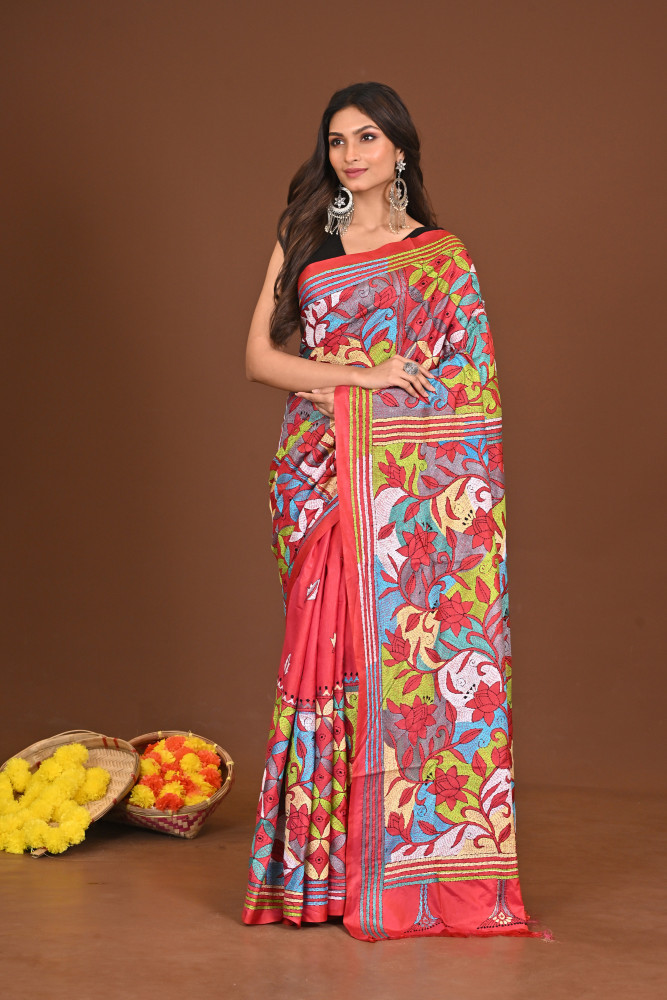 KUMKUMKATHA BLENDED SILK KANTHA SAREE