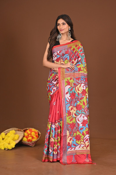 KUMKUMKATHA BLENDED SILK KANTHA SAREE