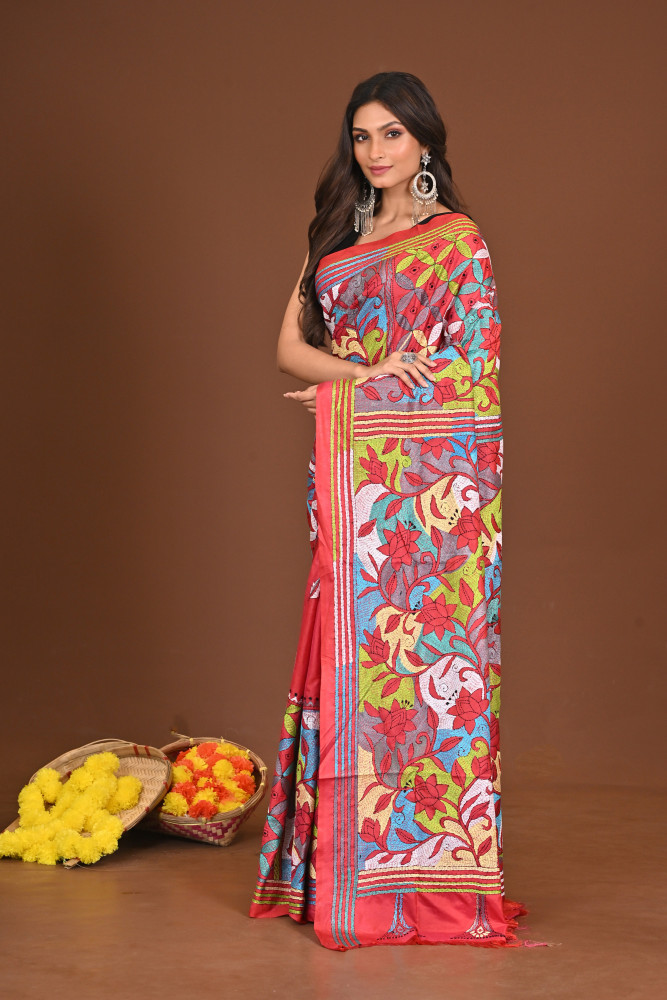 KUMKUMKATHA BLENDED SILK KANTHA SAREE