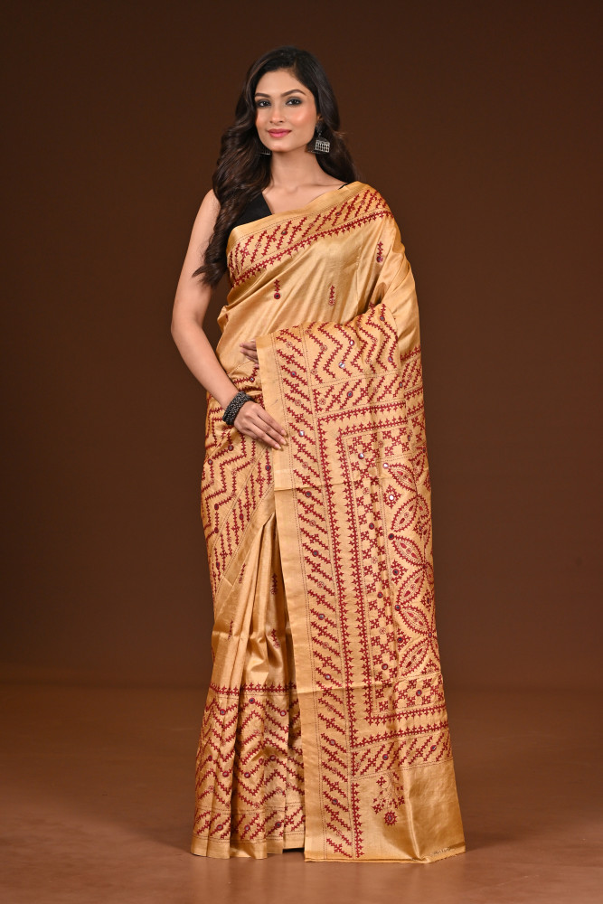 TUSSAR DYE GUJRATI MIRROR SAREE