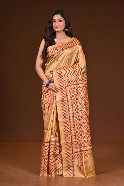 TUSSAR DYE GUJRATI MIRROR SAREE