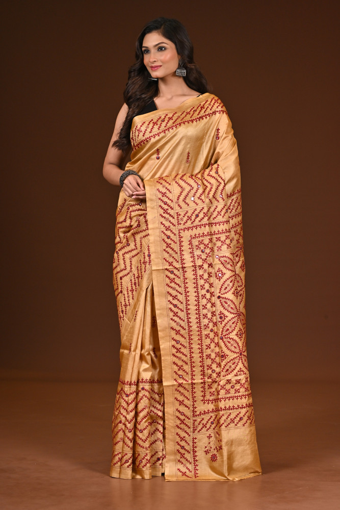 TUSSAR DYE GUJRATI MIRROR SAREE