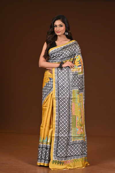 TUSSAR DYE  BLOCK KANTHA SAREE