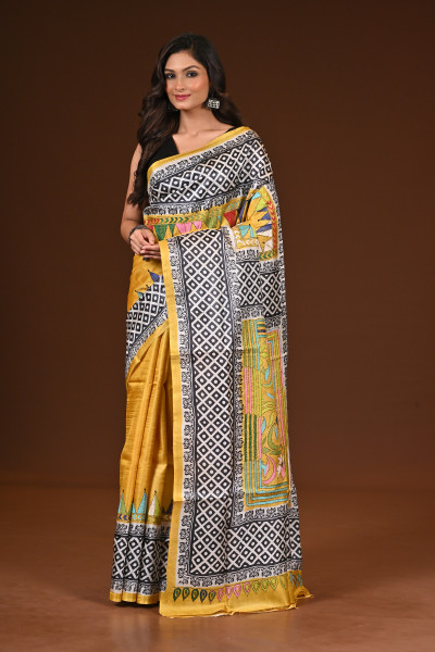 TUSSAR DYE  BLOCK KANTHA SAREE