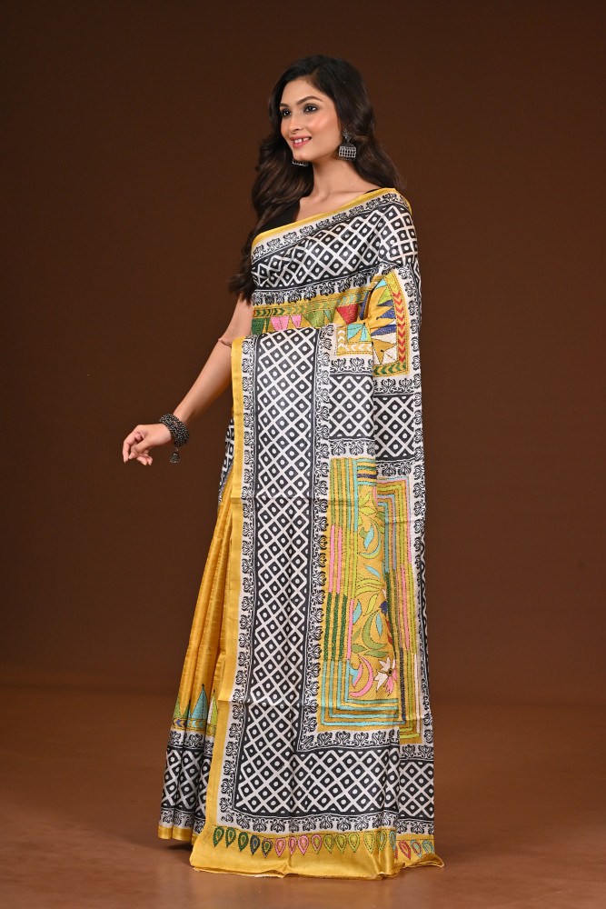 TUSSAR DYE  BLOCK KANTHA SAREE