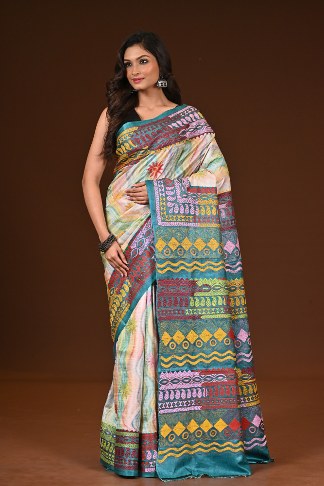 PURE SILK KANTHA SAREE