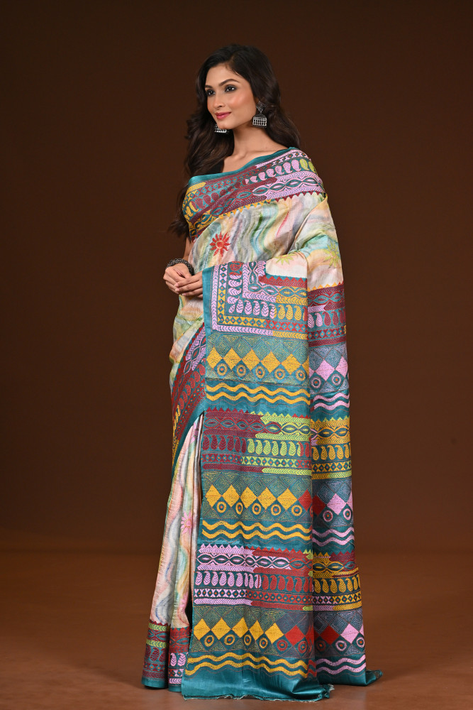 PURE SILK KANTHA SAREE