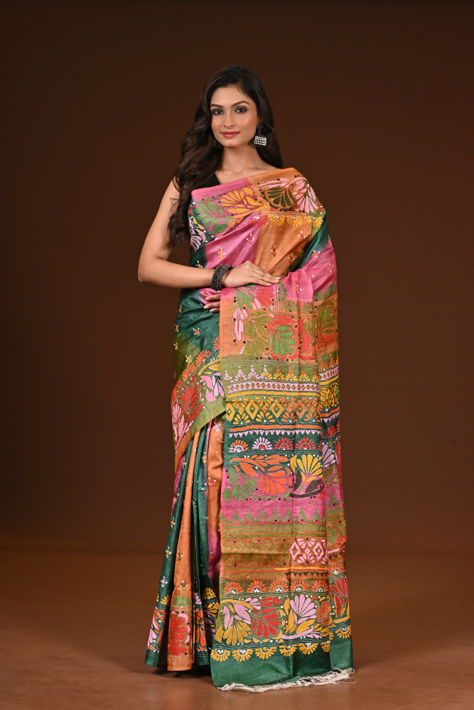 Image of PURE SILK KANTHA SAREE
