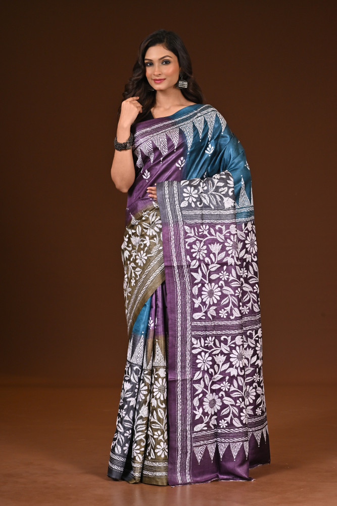 Image of PURE SILK KANTHA SAREE