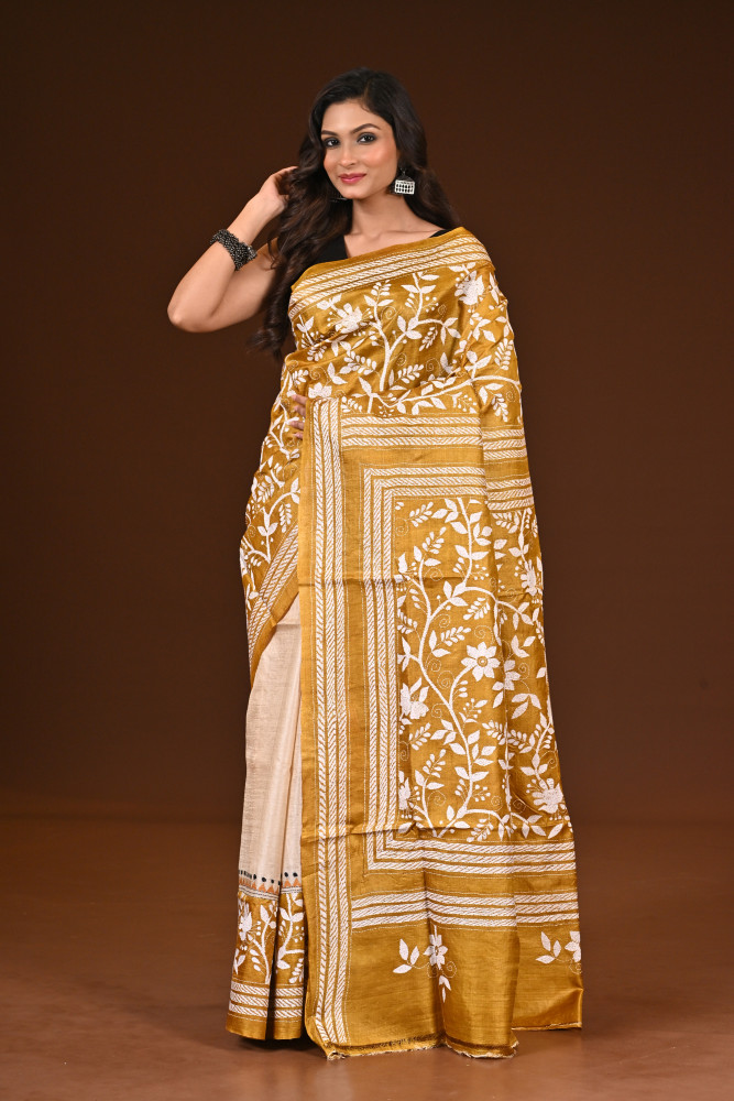 Image of PURE SILK KANTHA SAREE