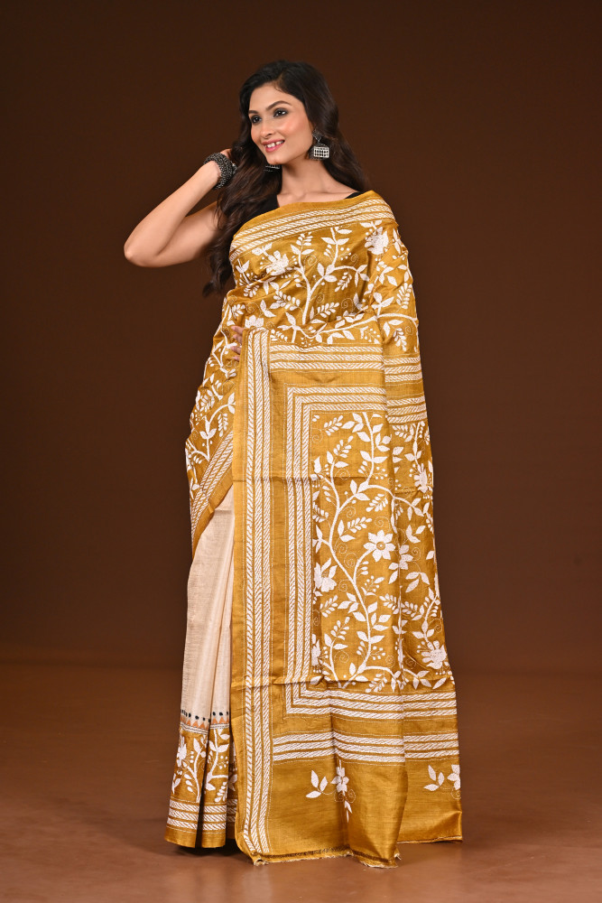 PURE SILK KANTHA SAREE