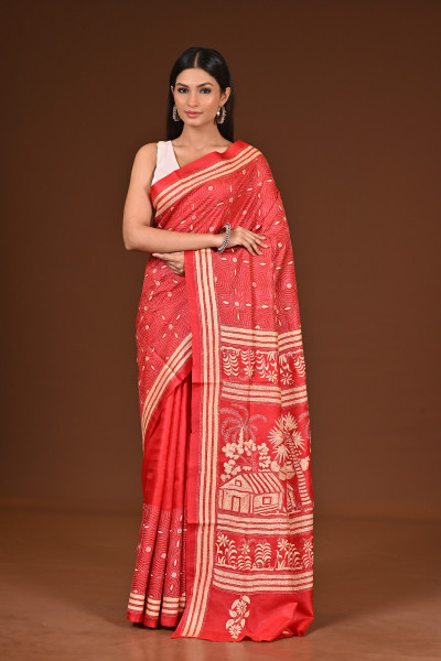 PURE  SILK KANTHA SAREE