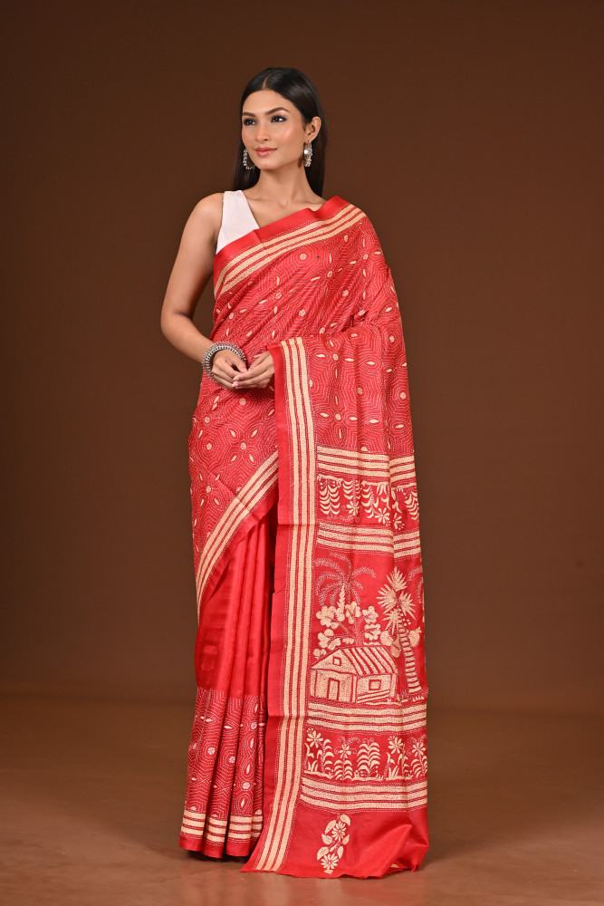 PURE  SILK KANTHA SAREE