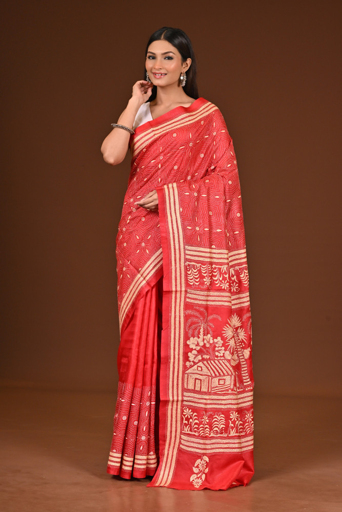 Image of PURE  SILK KANTHA SAREE