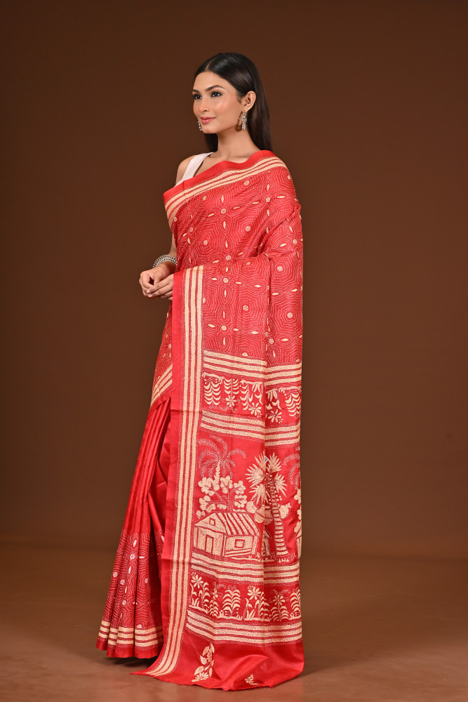 PURE  SILK KANTHA SAREE