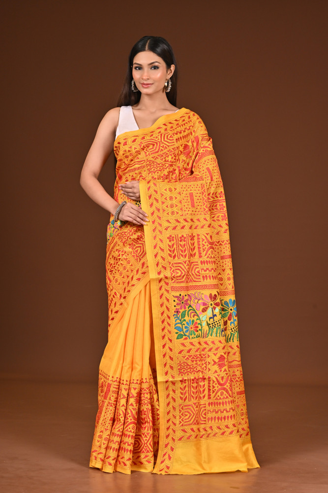 Image of PURE  SILK KANTHA SAREE