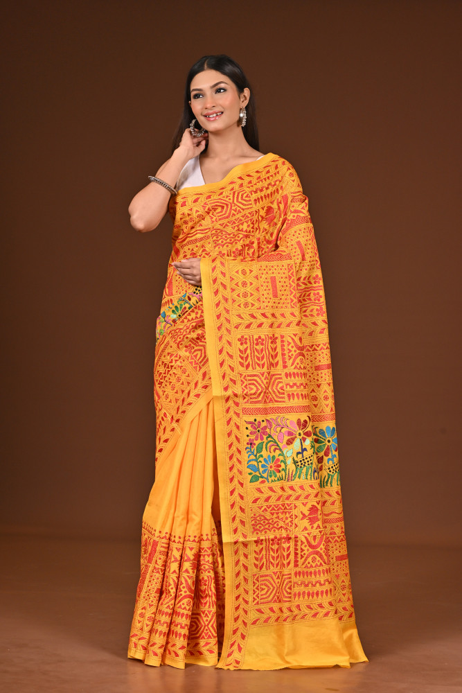 PURE  SILK KANTHA SAREE