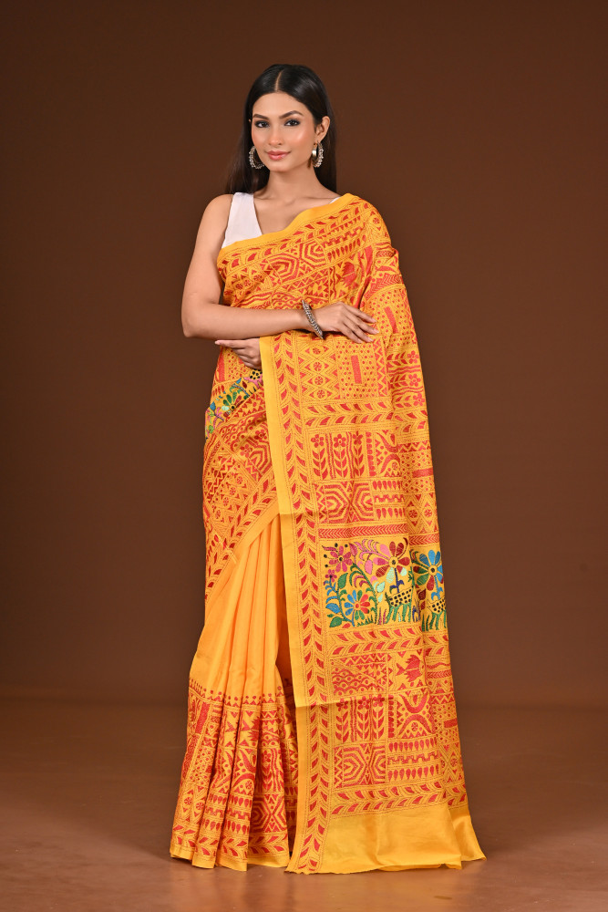 PURE  SILK KANTHA SAREE