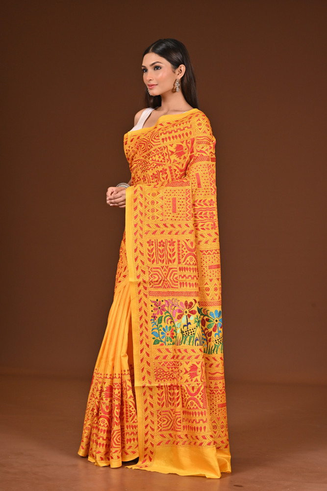 PURE  SILK KANTHA SAREE