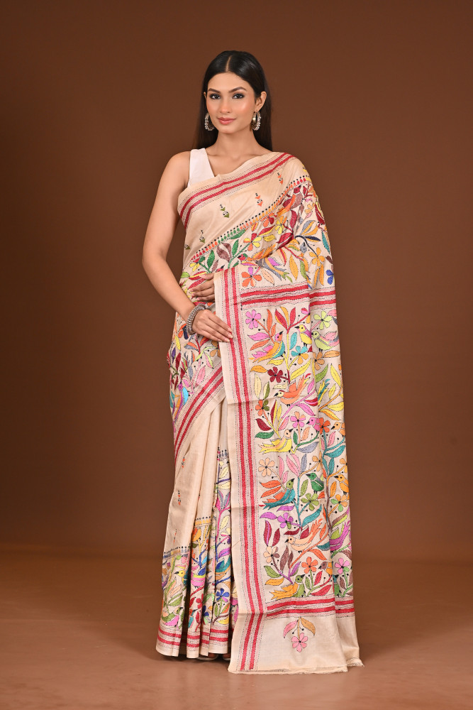 Image of TUSSAR  SILK KANTHA SAREE