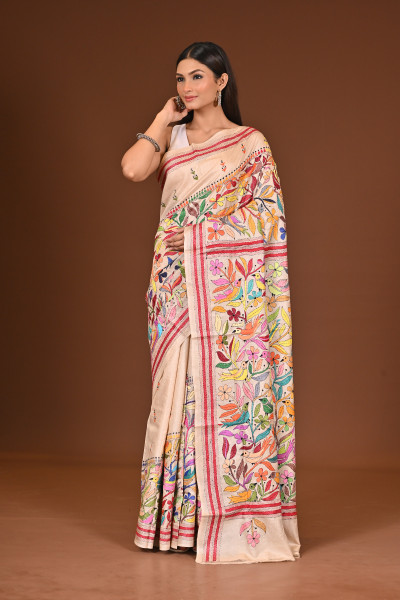 TUSSAR  SILK KANTHA SAREE