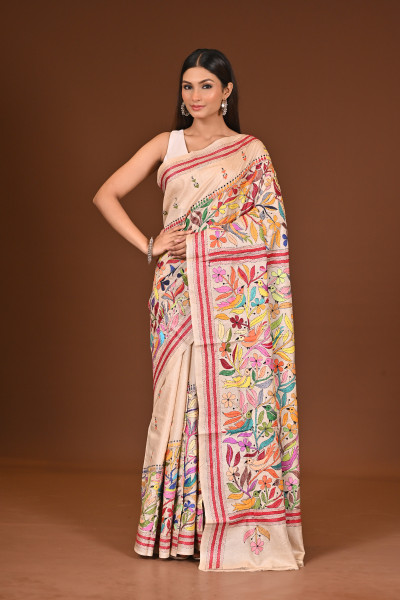 TUSSAR  SILK KANTHA SAREE
