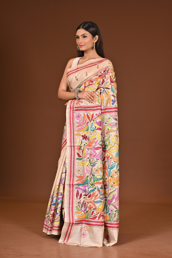 TUSSAR  SILK KANTHA SAREE