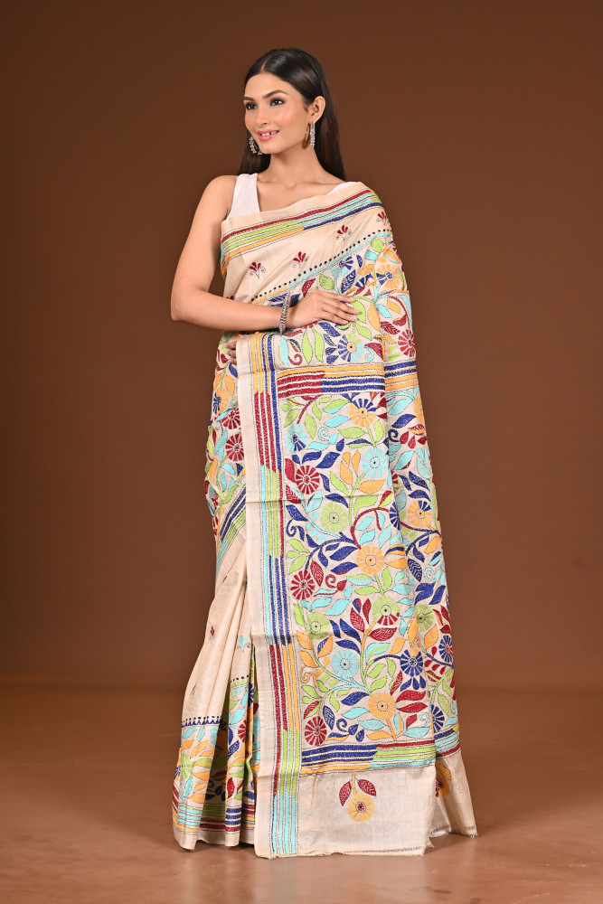 TUSSAR  SILK KANTHA SAREE
