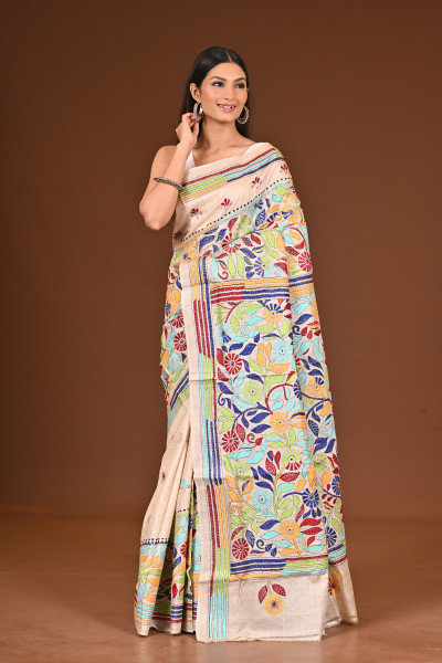 TUSSAR  SILK KANTHA SAREE