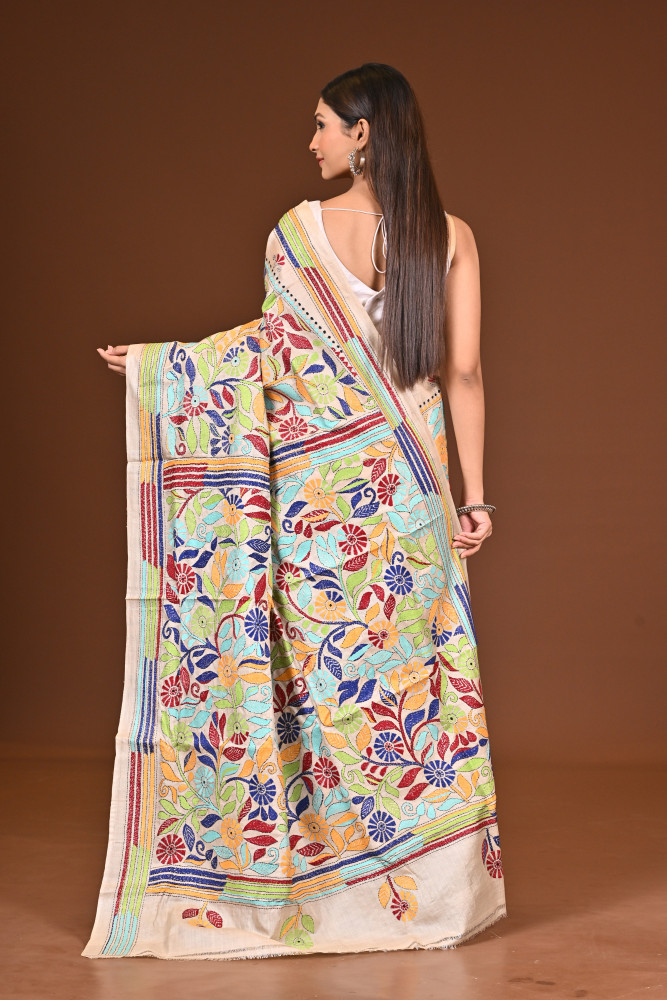 TUSSAR  SILK KANTHA SAREE