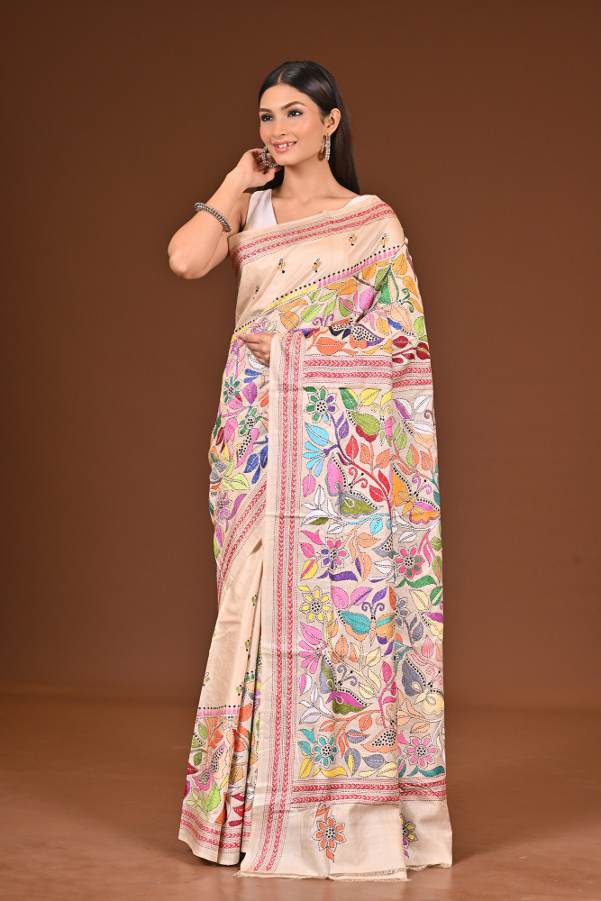 TUSSAR  SILK KANTHA SAREE