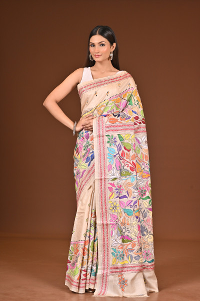 TUSSAR  SILK KANTHA SAREE