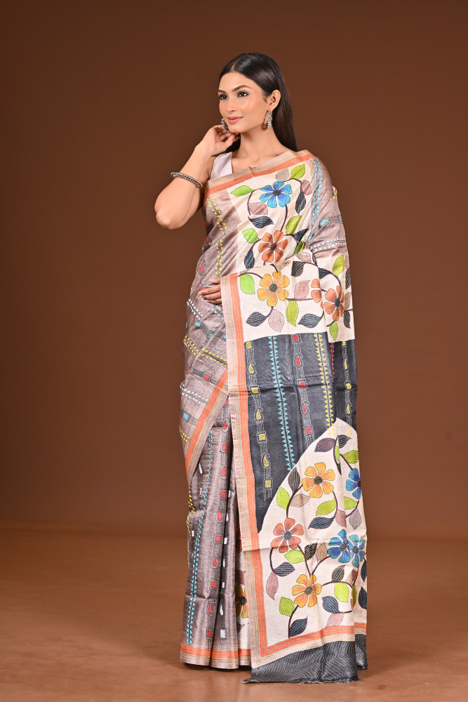TUSSAR HANDPRINT NAKSHA SAREE