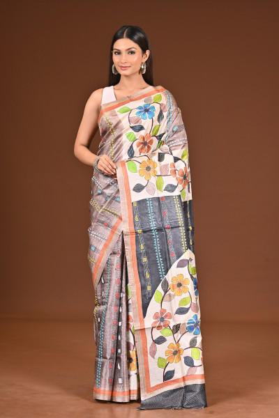 TUSSAR HANDPRINT NAKSHA SAREE