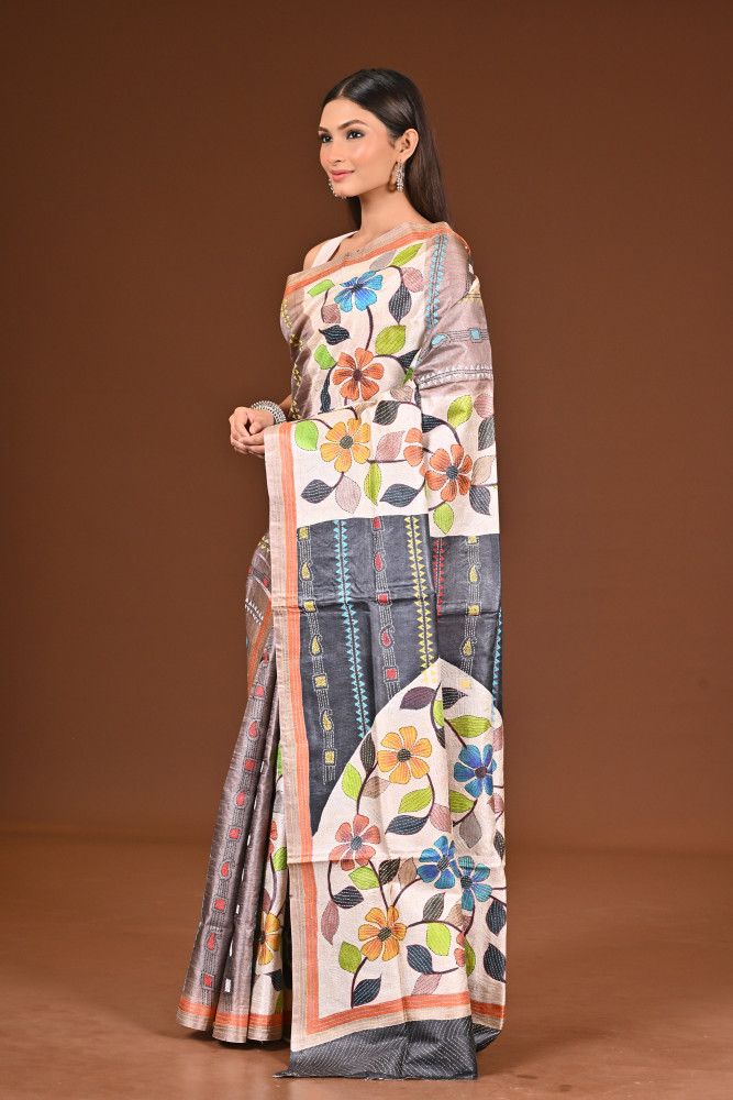 TUSSAR HANDPRINT NAKSHA SAREE