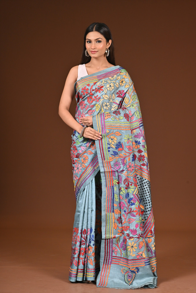 PURE  SILK KANTHA SAREE