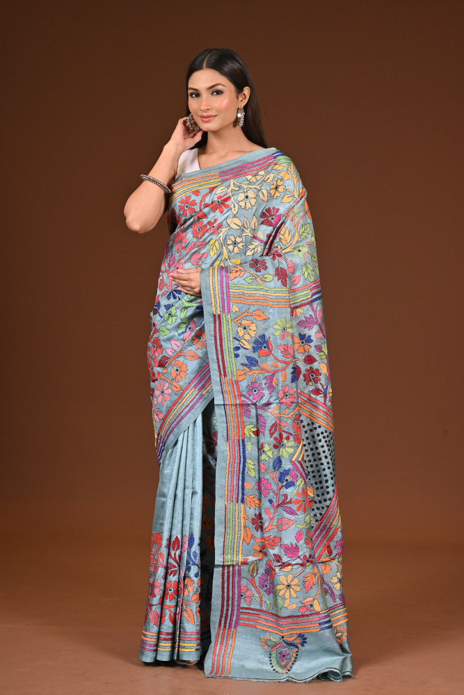 Image of PURE  SILK KANTHA SAREE