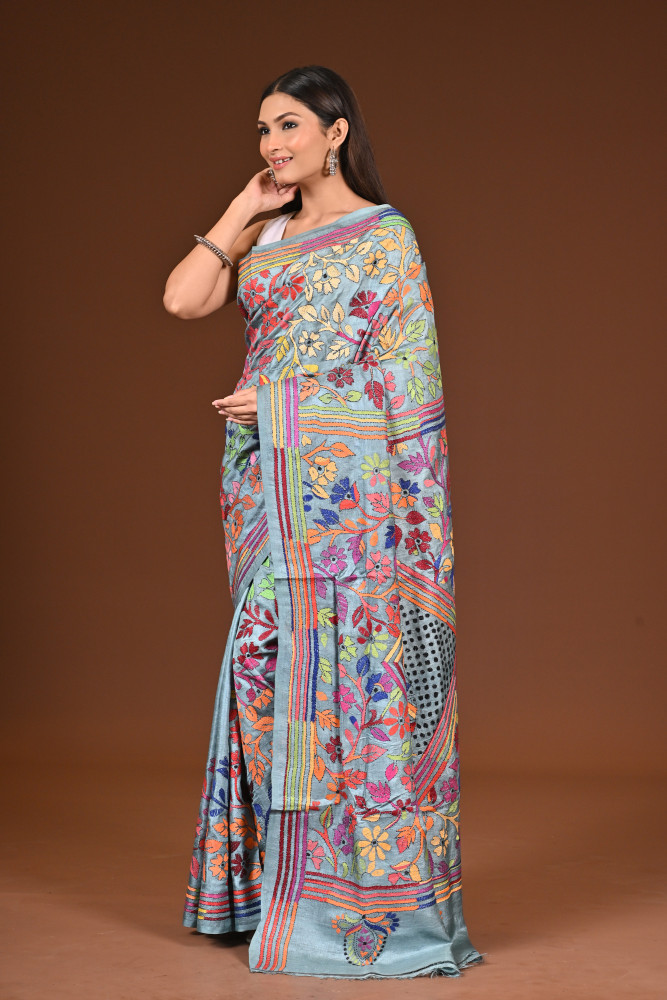 PURE  SILK KANTHA SAREE