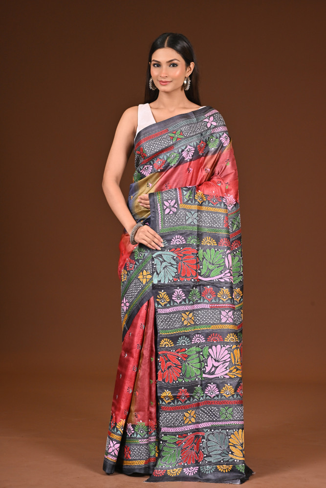 PURE  SILK KANTHA SAREE