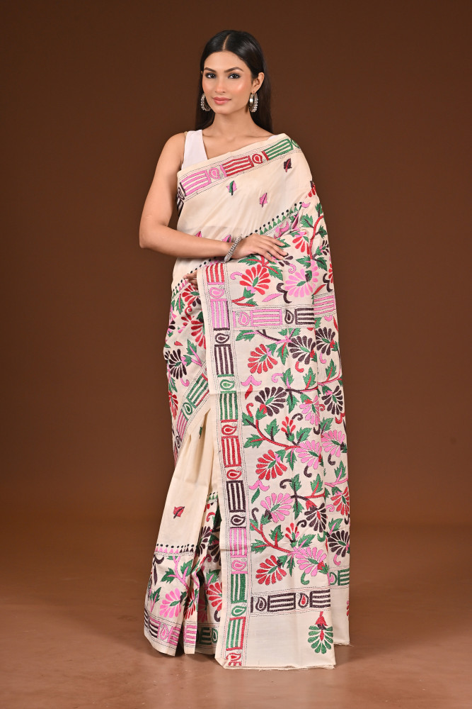 Image of PURE  SILK KANTHA SAREE
