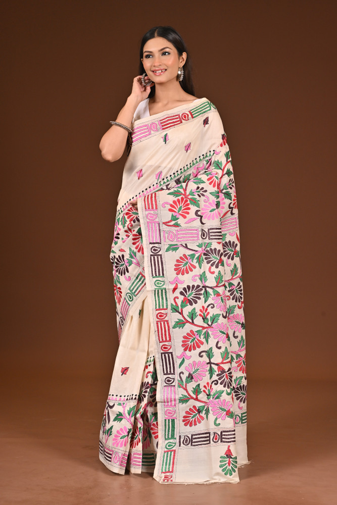 PURE  SILK KANTHA SAREE